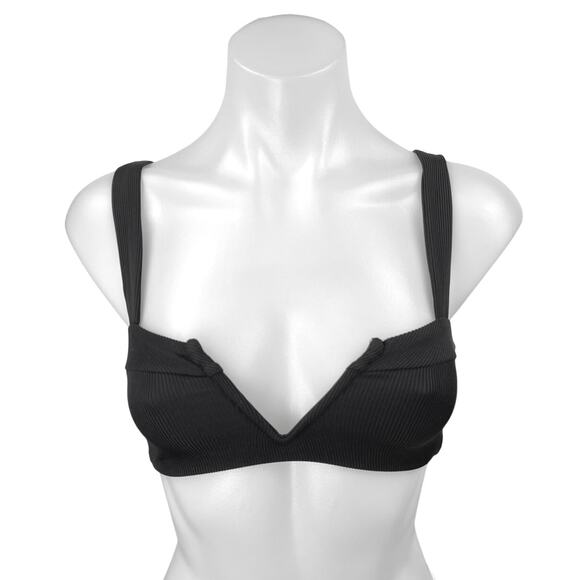 NEW L'Space Lee Lee Black Sculpt Rib Knit V Neck Sleeveless Swim Bikini Top XS - Picture 1 of 4